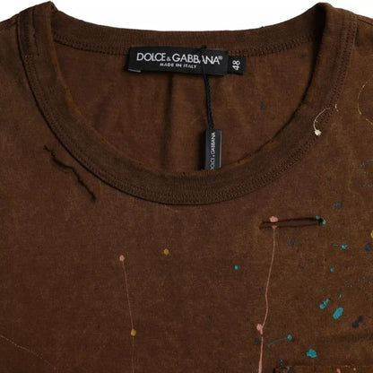 Dolce & Gabbana Brown Color Splash Cotton Crew Neck T-shirt - IT48 | M