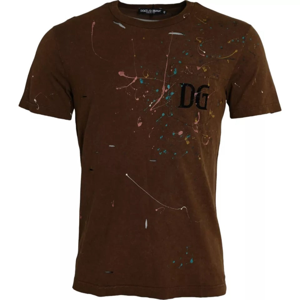 Dolce & Gabbana Brown Color Splash Cotton Crew Neck T-shirt - IT48 | M