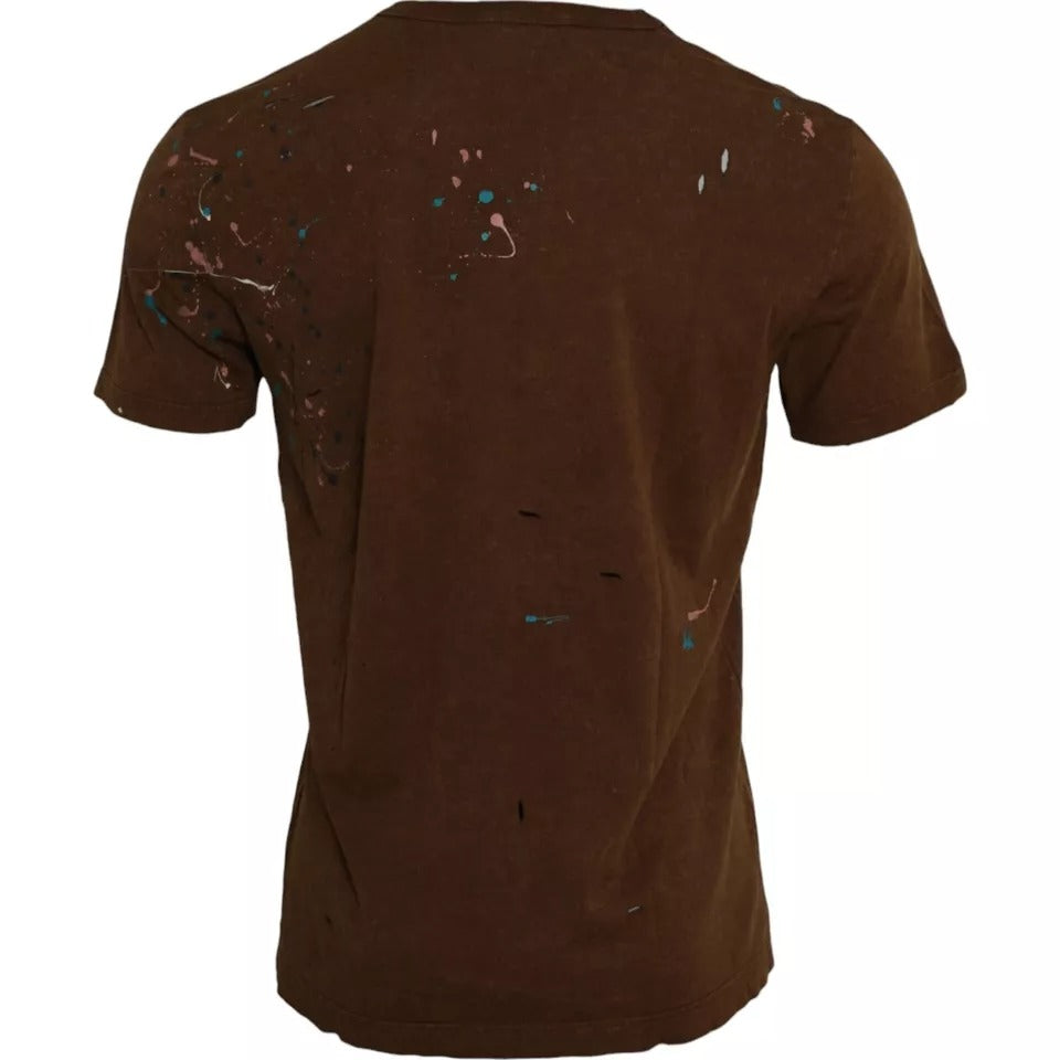 Dolce & Gabbana Brown Color Splash Cotton Crew Neck T-shirt - IT48 | M