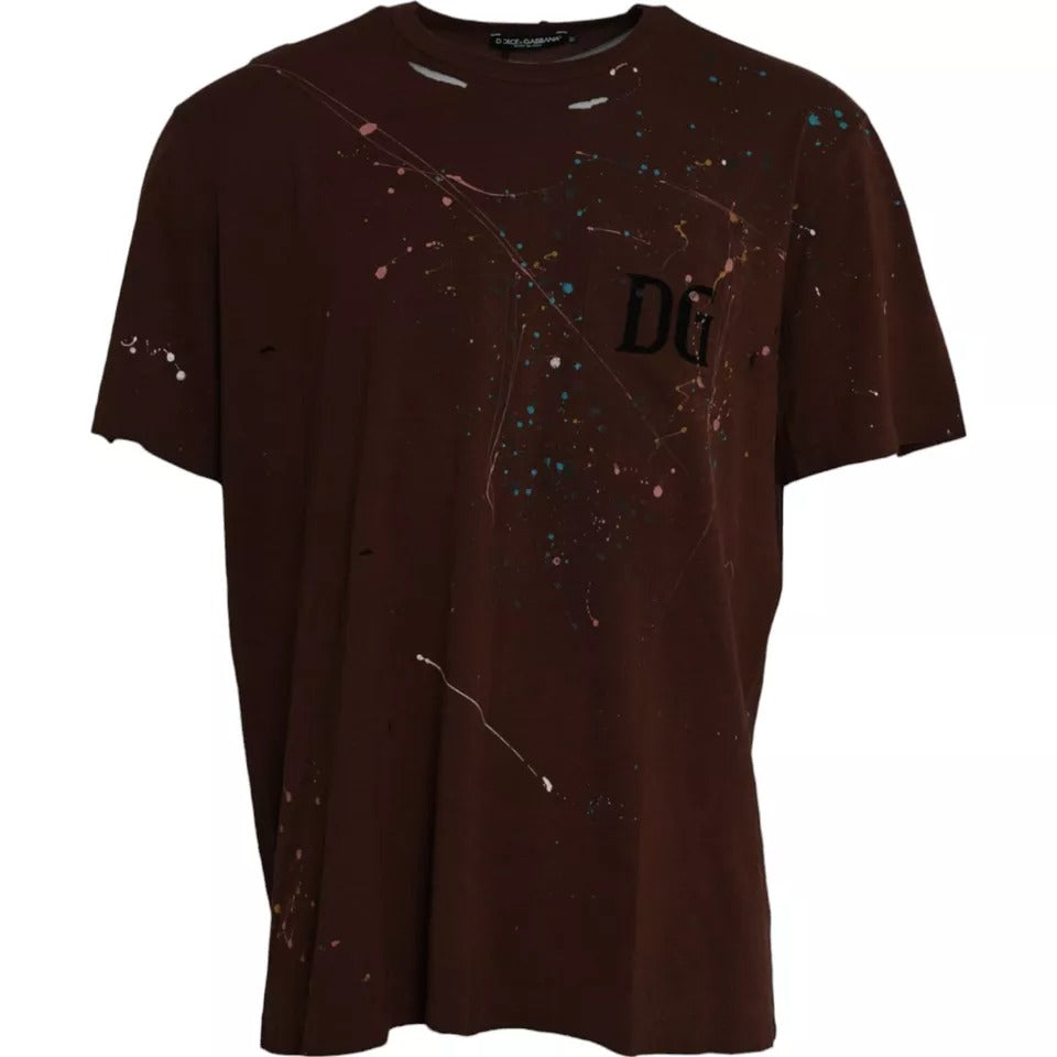 Dolce & Gabbana Brown Color Splash Cotton Crew Neck T-shirt - IT60 | 3XL