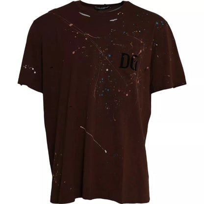 Dolce & Gabbana Brown Color Splash Cotton Crew Neck T-shirt - IT60 | 3XL