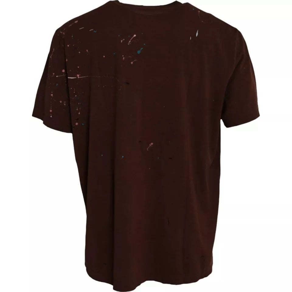 Dolce & Gabbana Brown Color Splash Cotton Crew Neck T-shirt - IT60 | 3XL