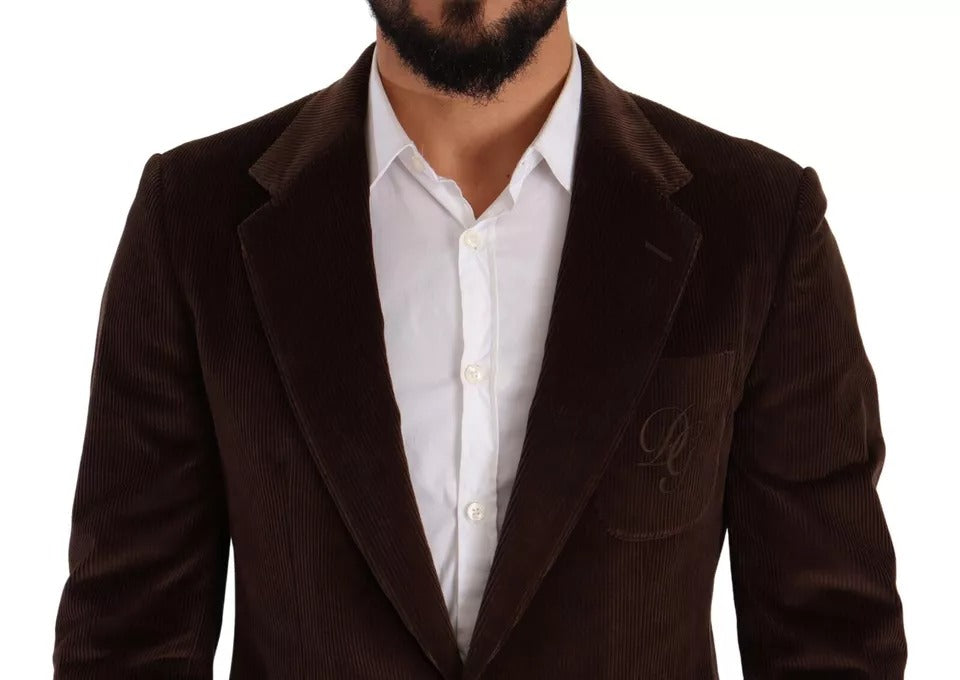 Dolce & Gabbana Brown Corduroy Slim Fit Coat DG Logo Blazer - IT50 | L