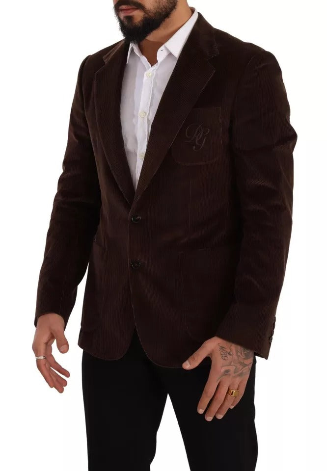 Dolce & Gabbana Brown Corduroy Slim Fit Coat DG Logo Blazer - IT50 | L