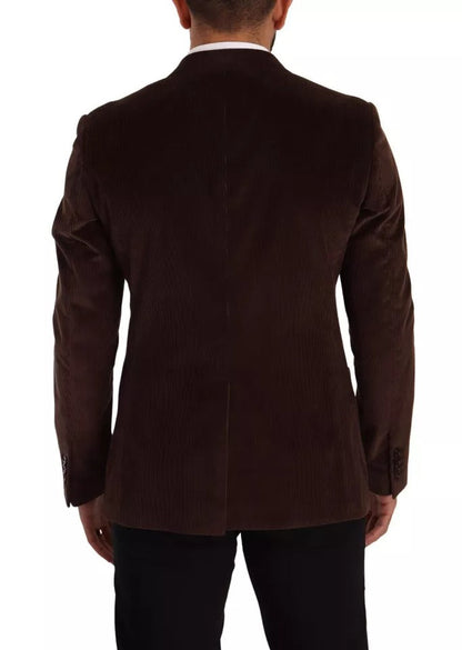 Dolce & Gabbana Brown Corduroy Slim Fit Coat DG Logo Blazer - IT50 | L