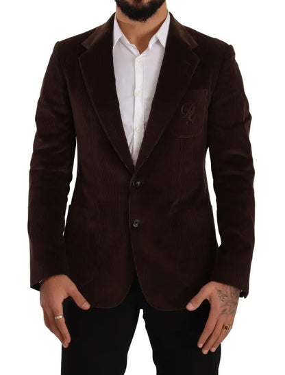 Dolce & Gabbana Brown Corduroy Slim Fit Coat DG Logo Blazer - IT50 | L