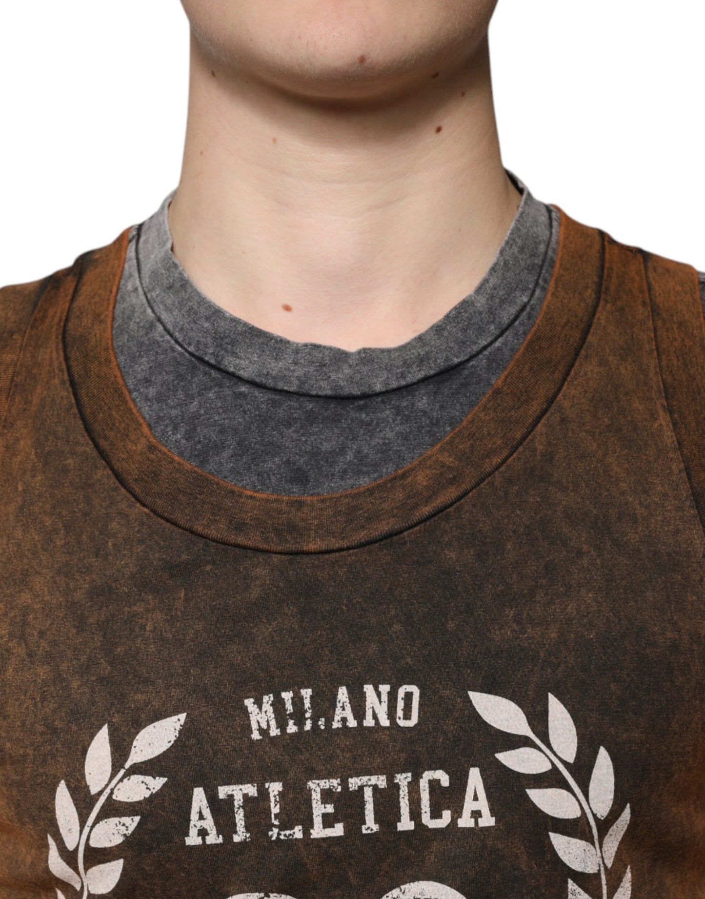 Dolce & Gabbana Brown Cotton Crew Neck Sleeveless T-shirt - IT52 | XL