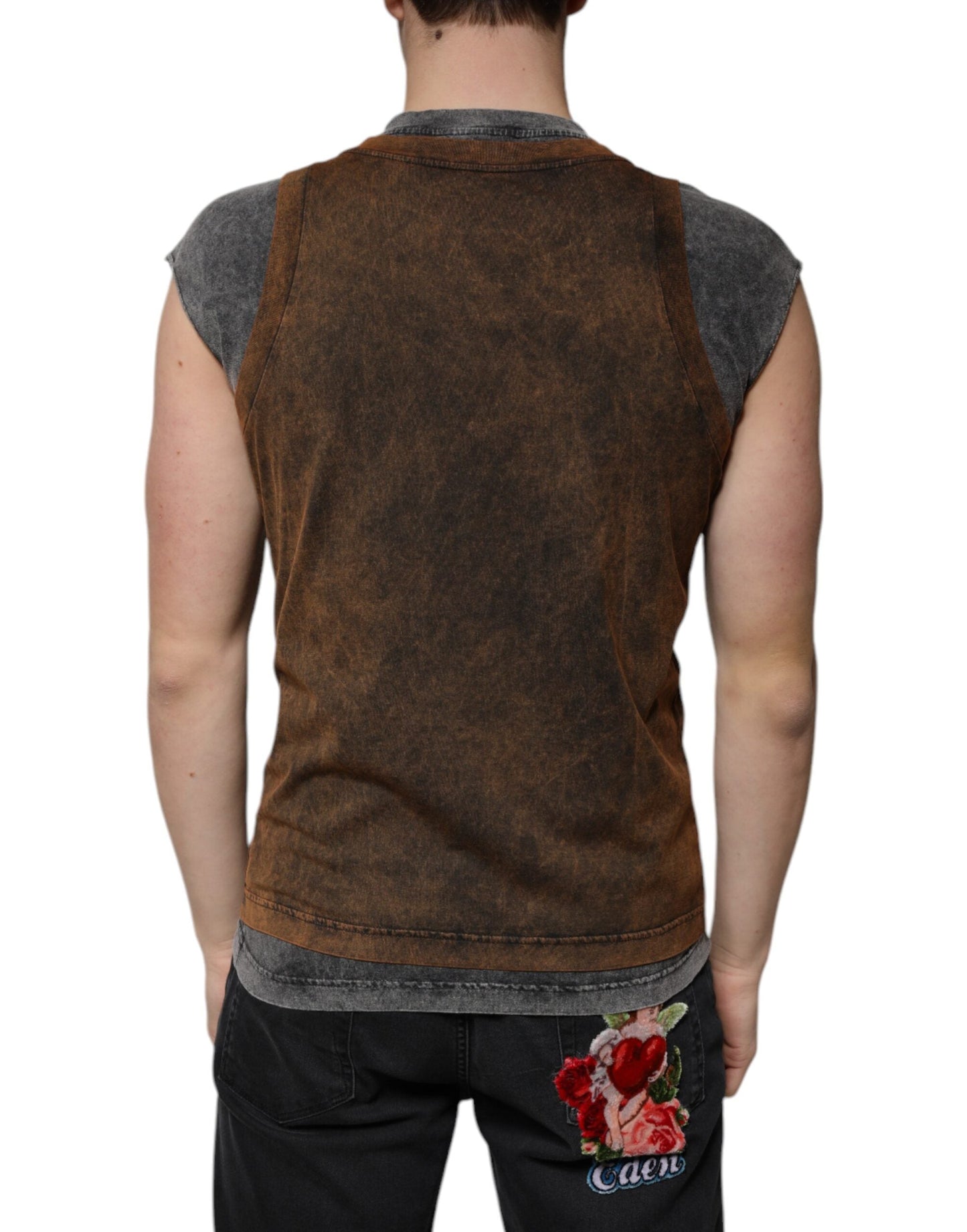 Dolce & Gabbana Brown Cotton Crew Neck Sleeveless T-shirt - IT52 | XL