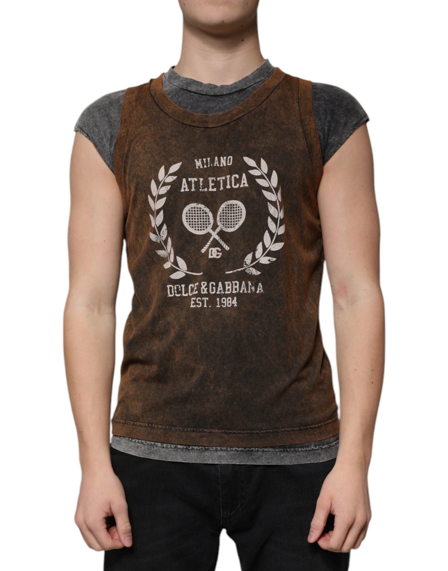 Dolce & Gabbana Brown Cotton Crew Neck Sleeveless T-shirt - IT52 | XL