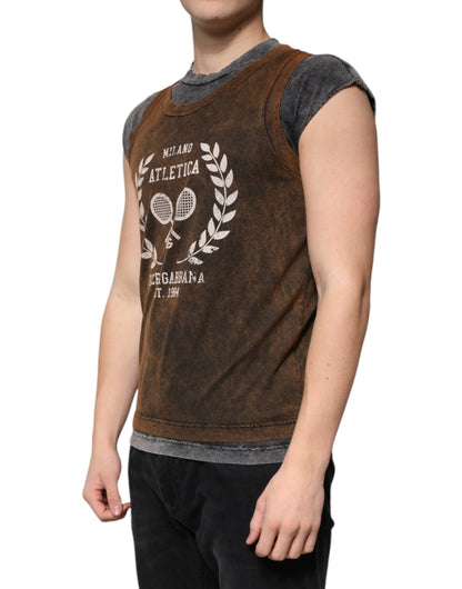 Dolce & Gabbana Brown Cotton Crew Neck Sleeveless T-shirt - IT52 | XL