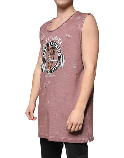 Dolce & Gabbana Brown Cotton Round Neck Sleeveless T-shirt - IT48 | M