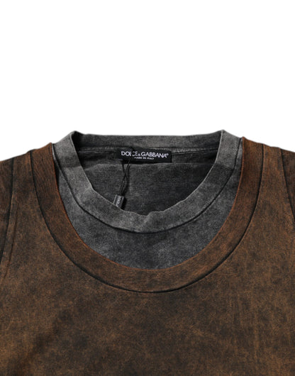 Dolce & Gabbana Brown Cotton Round Neck Sleeveless T-shirt - IT52 | XL