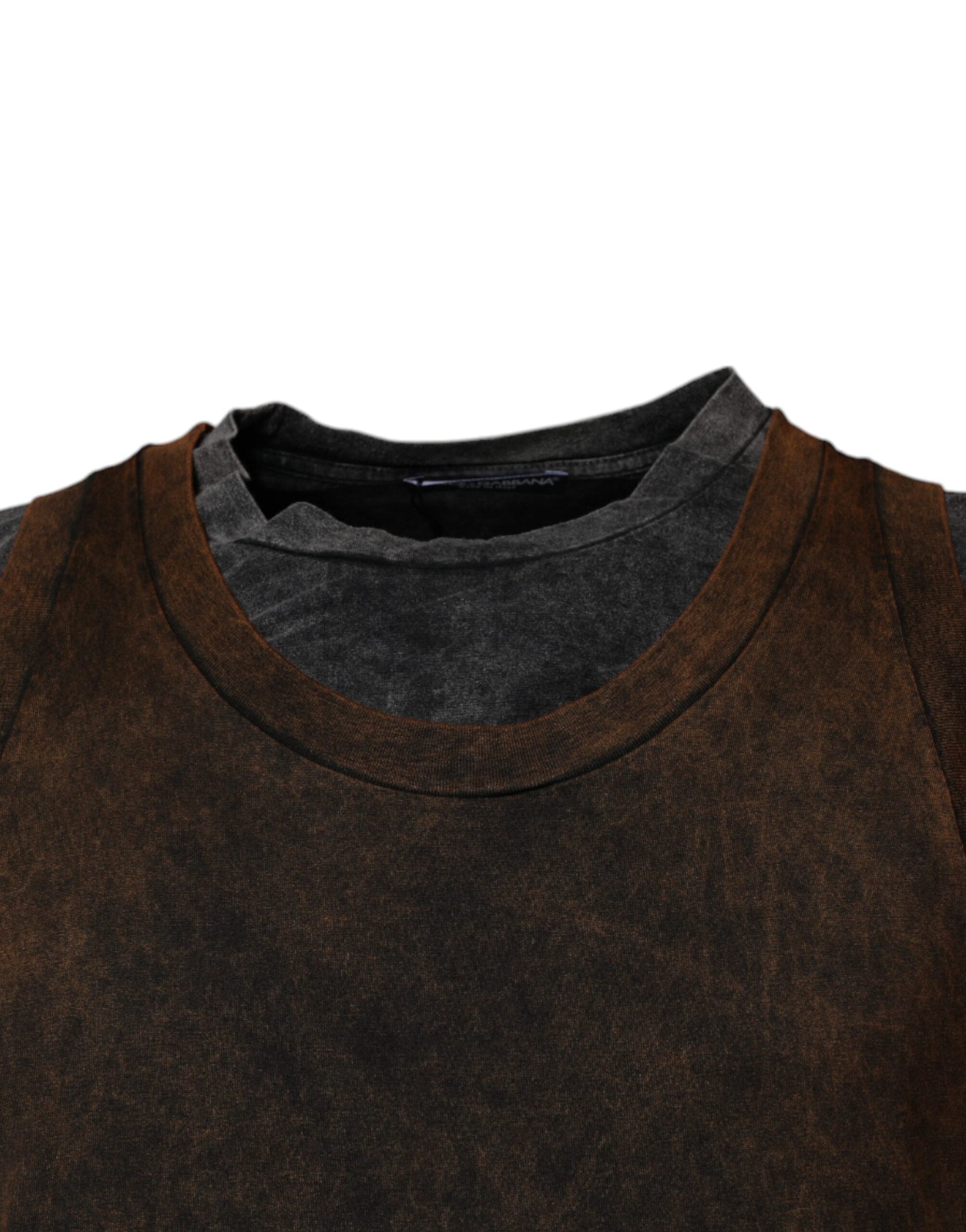 Dolce & Gabbana Brown Cotton Round Neck Sleeveless T-shirt - IT52 | XL