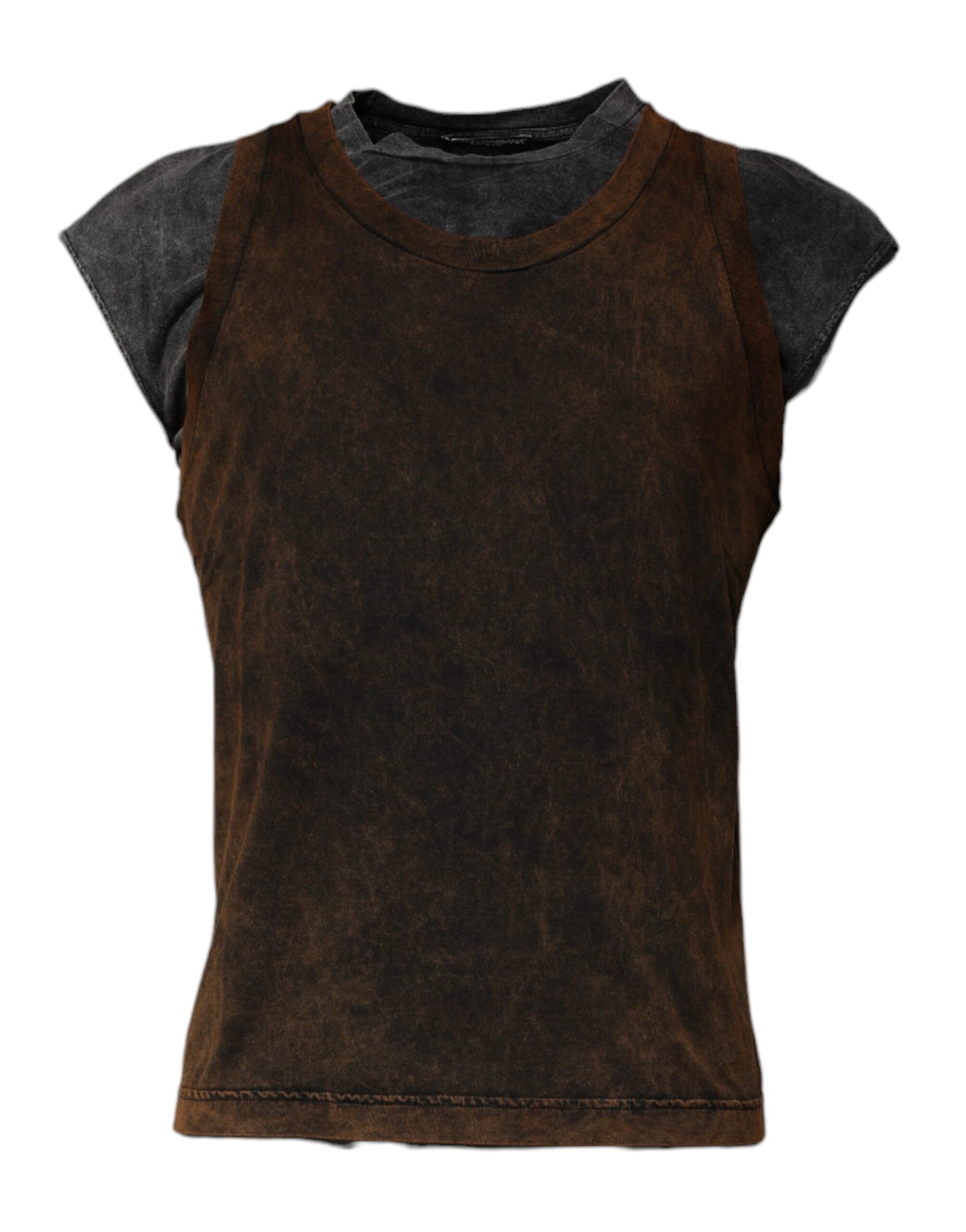 Dolce & Gabbana Brown Cotton Round Neck Sleeveless T-shirt - IT52 | XL