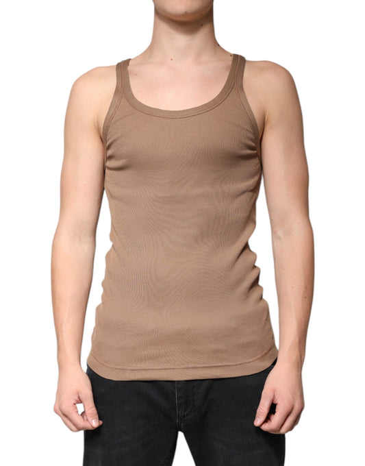 Dolce & Gabbana Brown Cotton Sleeveless Round Neck Tank T-shirt - IT46 | S