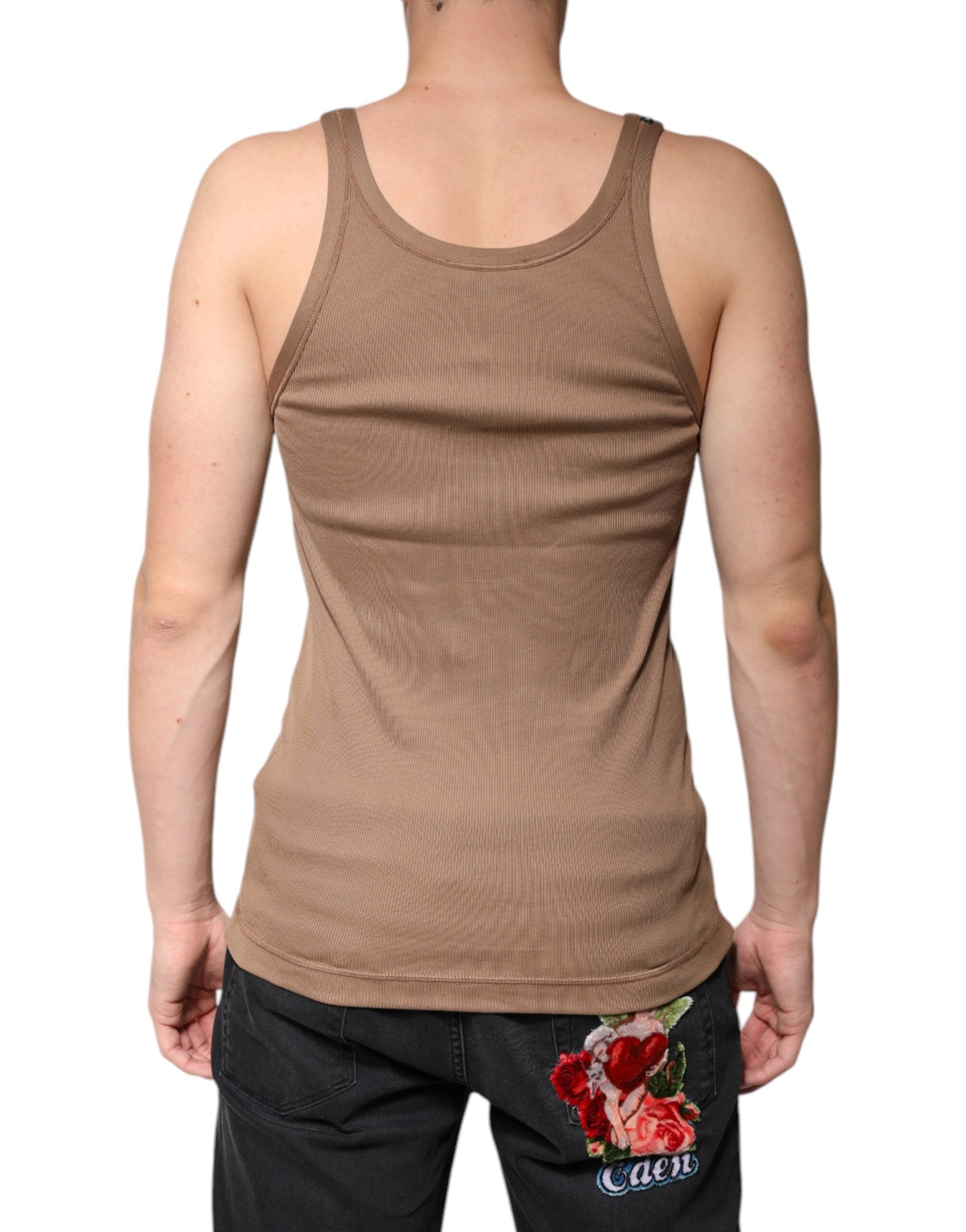 Dolce & Gabbana Brown Cotton Sleeveless Round Neck Tank T-shirt - IT46 | S