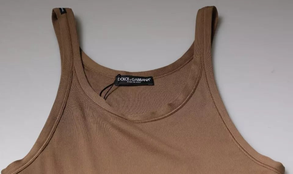 Dolce & Gabbana Brown Cotton Sleeveless Round Neck Tank T-shirt - IT46 | S