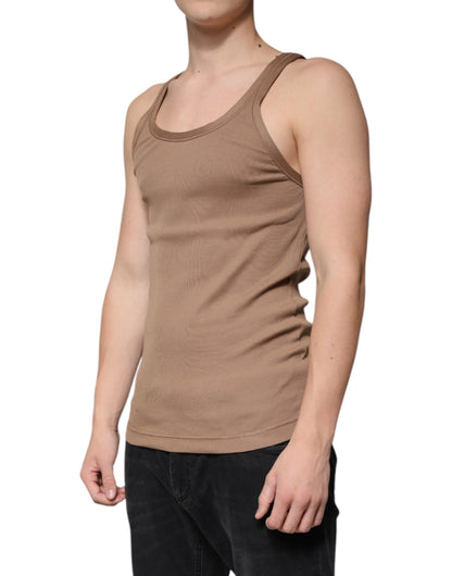 Dolce & Gabbana Brown Cotton Sleeveless Round Neck Tank T-shirt - IT46 | S