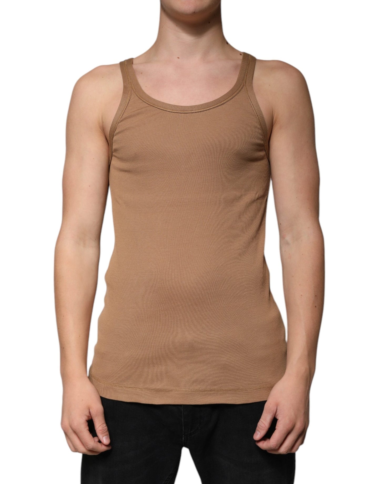 Dolce & Gabbana Brown Cotton Sleeveless Round Neck Tank T-shirt - IT50 | L