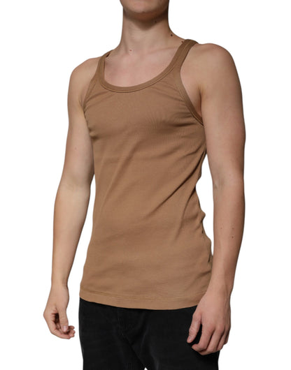 Dolce & Gabbana Brown Cotton Sleeveless Round Neck Tank T-shirt - IT50 | L