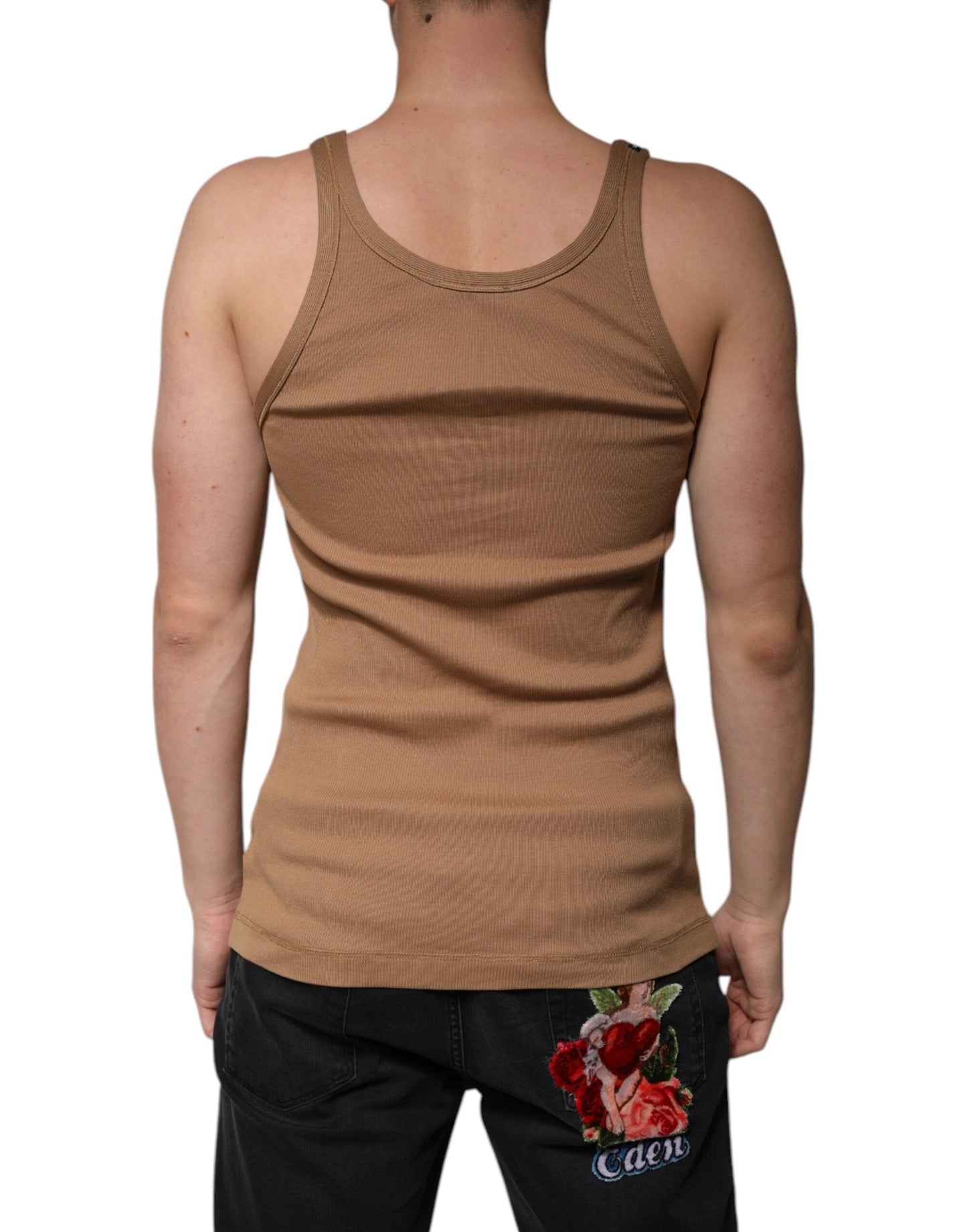 Dolce & Gabbana Brown Cotton Sleeveless Round Neck Tank T-shirt - IT50 | L