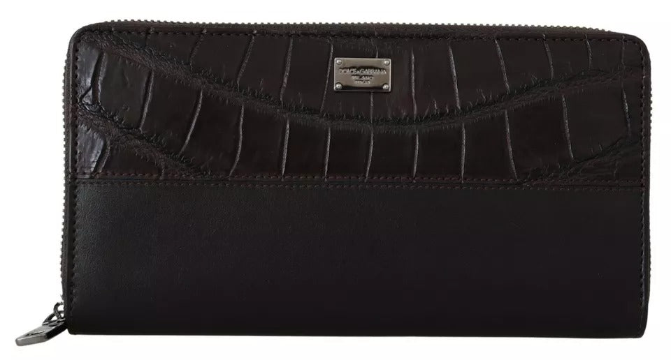 Dolce & Gabbana Brown Exotic Leather Zip Around Continental Clutch Wallet