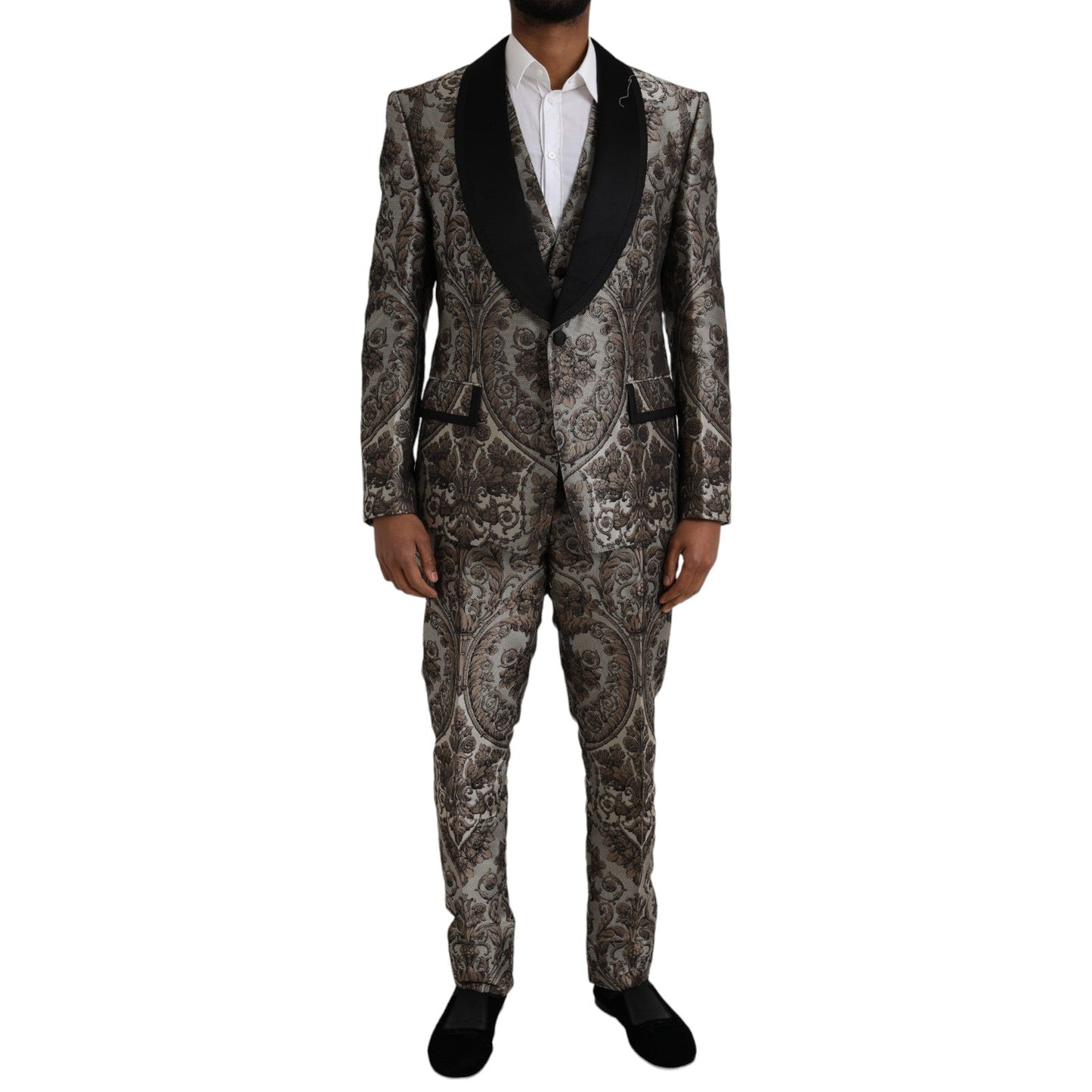 Dolce & Gabbana Brown Floral Jacquard Formal 3 Piece Suit - IT54 | XL