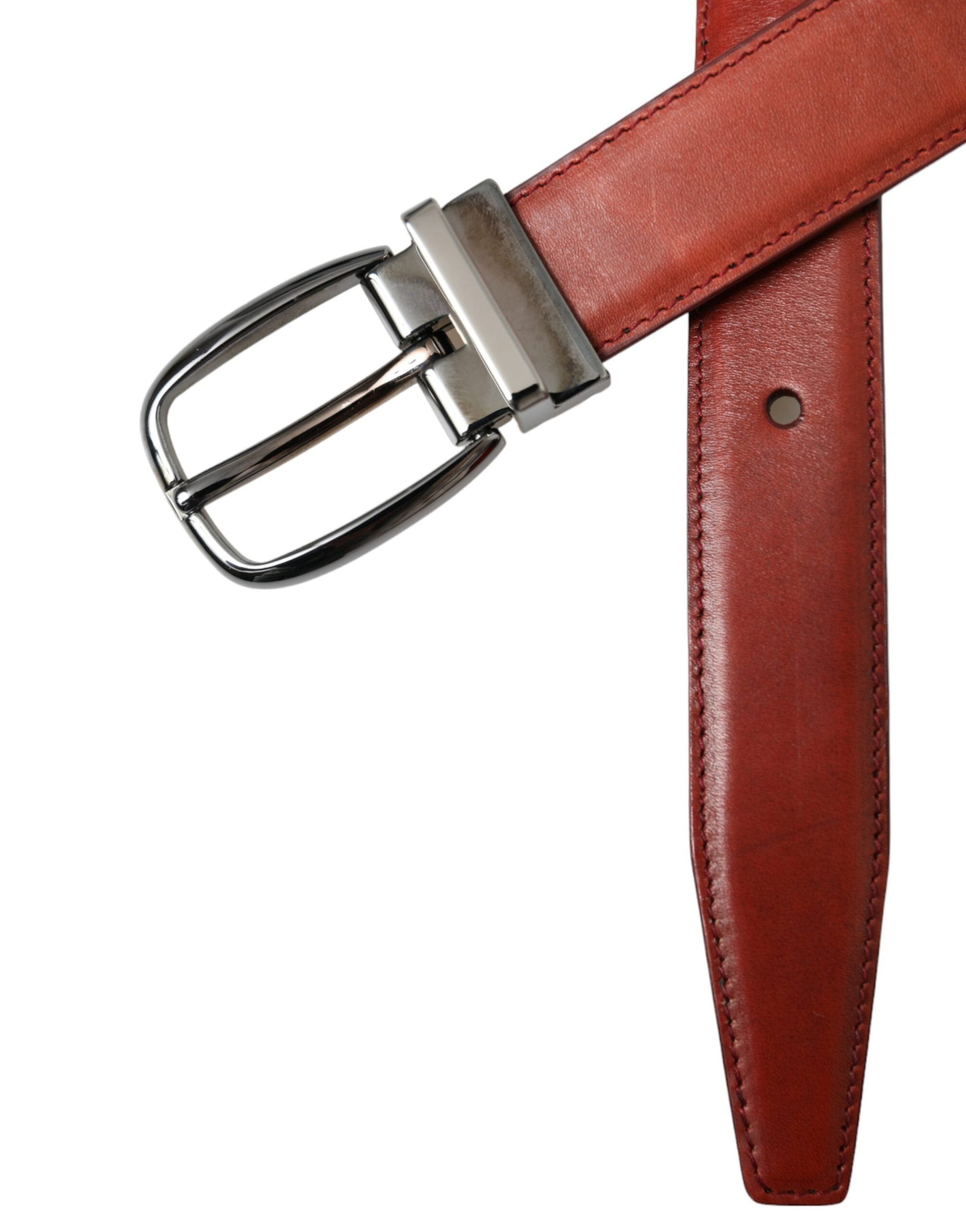 Dolce & Gabbana Brown Leather Silver Metal Buckle Belt Men - 95 cm / 38 Inches