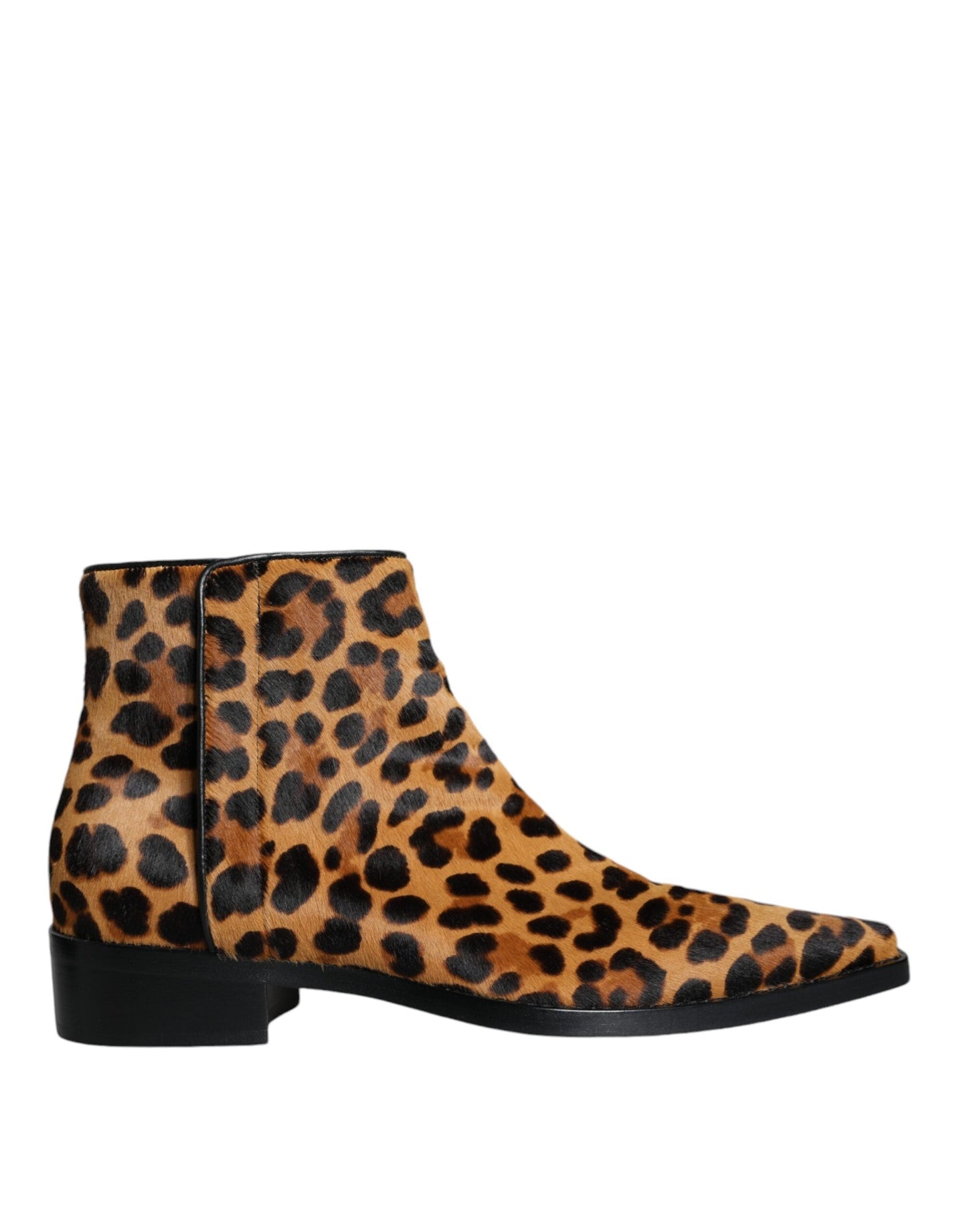 Dolce & Gabbana Brown Leopard Calf Fur Ankle Boots Shoes - EU35.5/US5.5