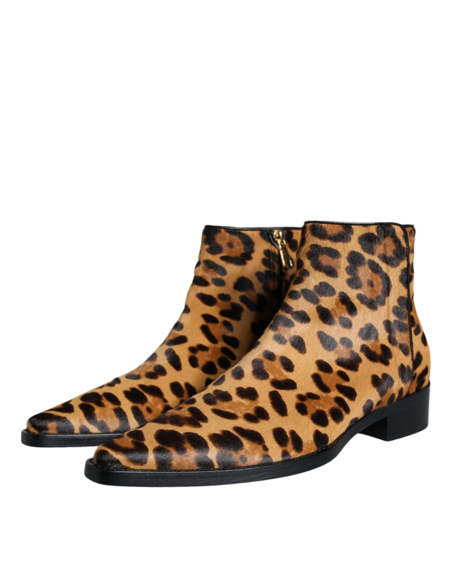 Dolce & Gabbana Brown Leopard Calf Fur Ankle Boots Shoes - EU35.5/US5.5