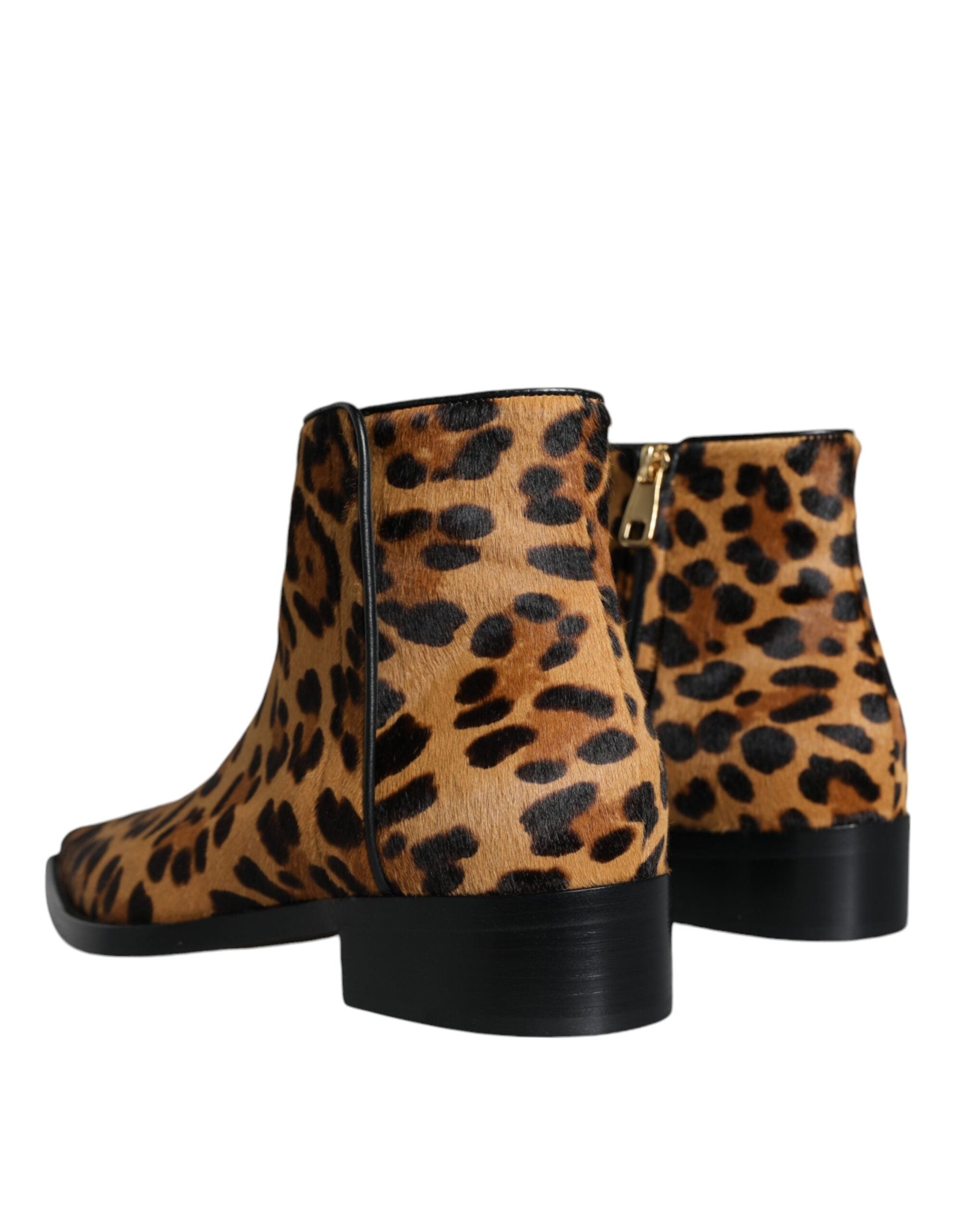 Dolce & Gabbana Brown Leopard Calf Fur Ankle Boots Shoes - EU35.5/US5.5