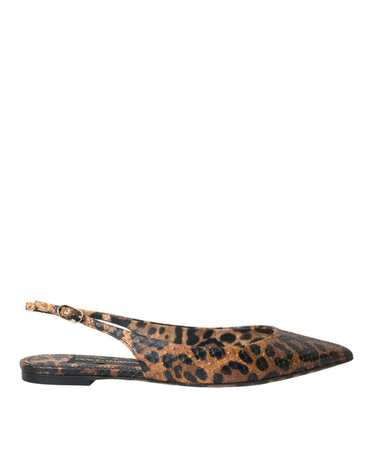 Dolce & Gabbana Brown Leopard Exotic Skin Slingback Shoes - EU39/US8.5