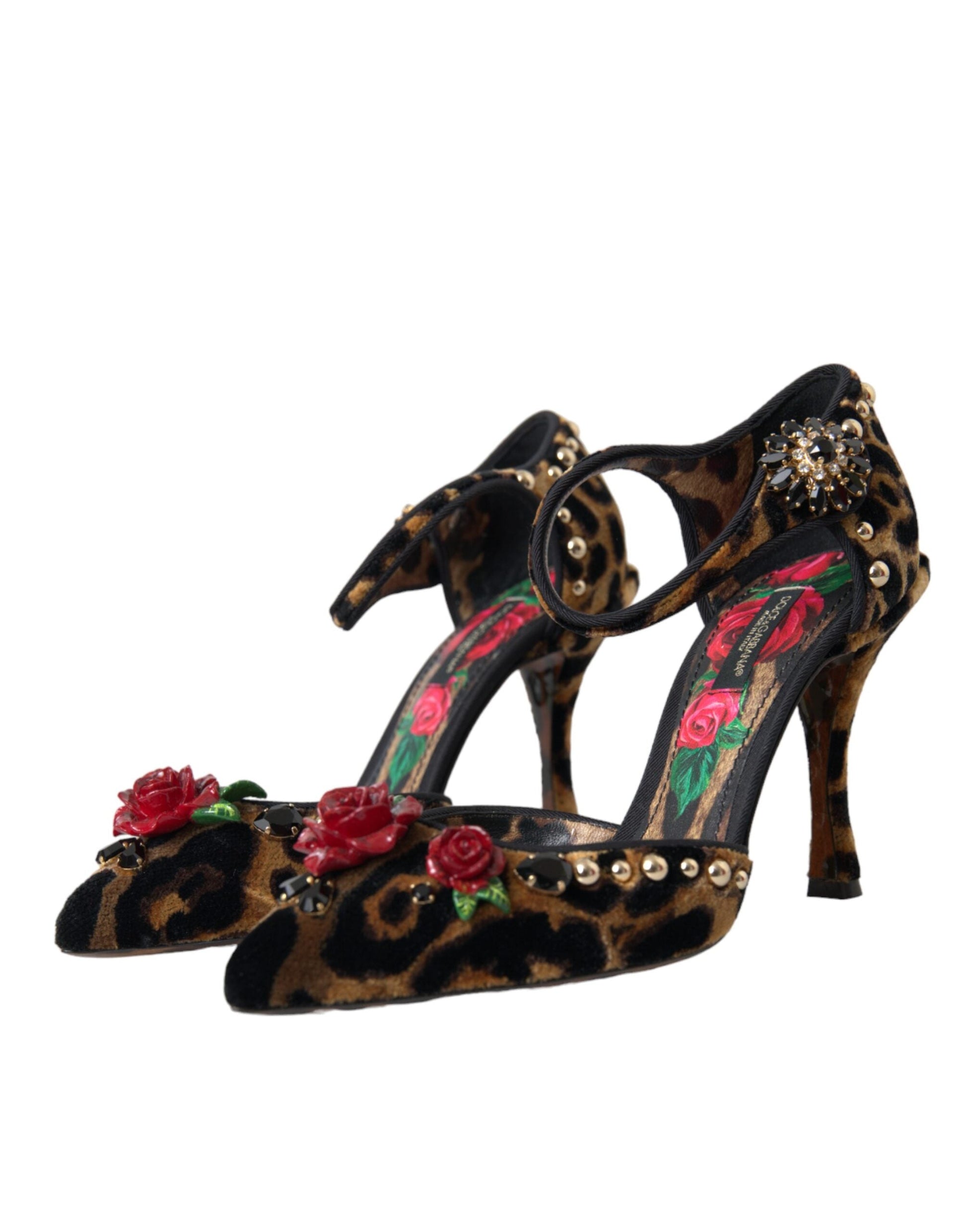 Dolce & Gabbana Brown Leopard Floral Crystal Mary Janes Pumps Shoes - EU37.5/US7