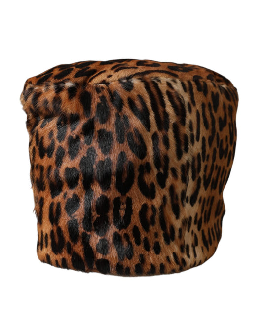 Dolce & Gabbana Brown Leopard Fur Women Bucket Hat - 56 cm|XS