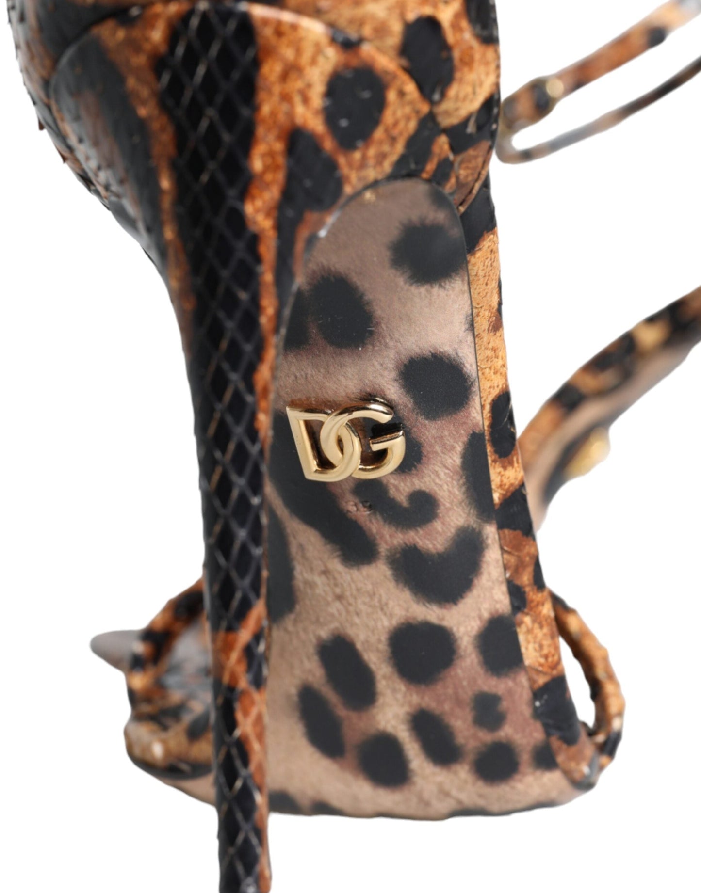 Dolce & Gabbana Brown Leopard Leather Ankle Strap Sandals Shoes - EU39/US8.5