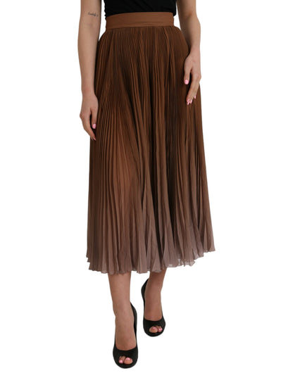 Dolce & Gabbana Brown Polyester Pleated High Waist Midi Skirt - IT40|S