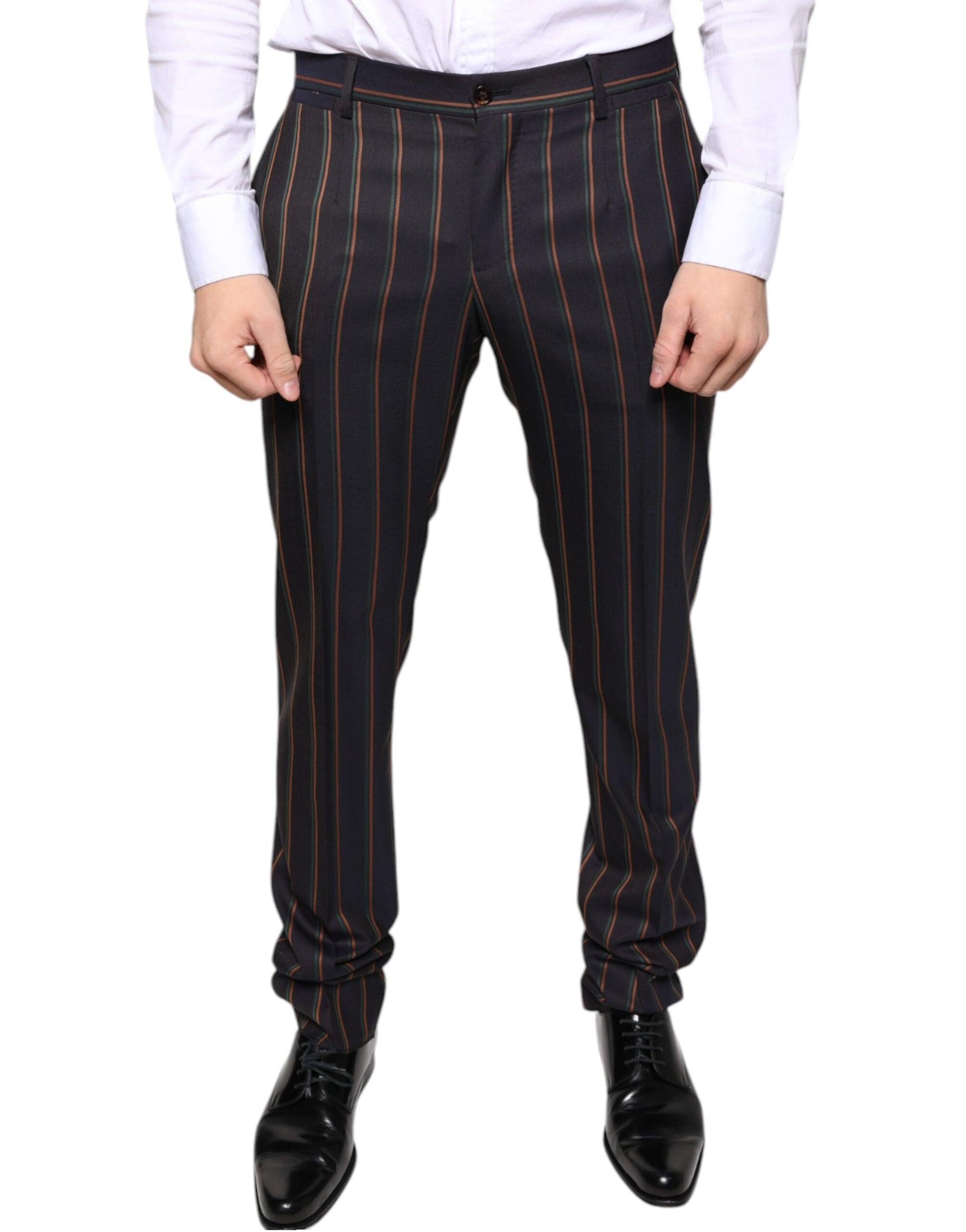 Dolce & Gabbana Brown Stripes Skinny Men Dress Pants - IT48 | M