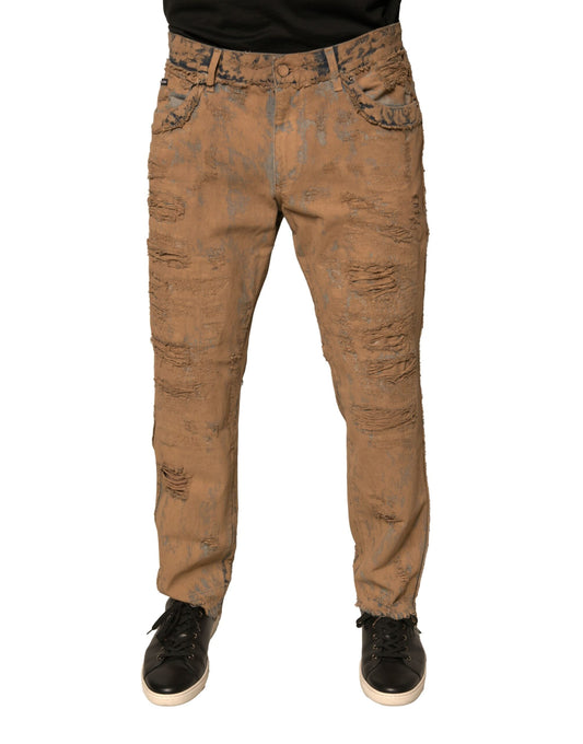 Dolce & Gabbana Brown Tattered Cotton Skinny Denim Jeans - IT52 | XL