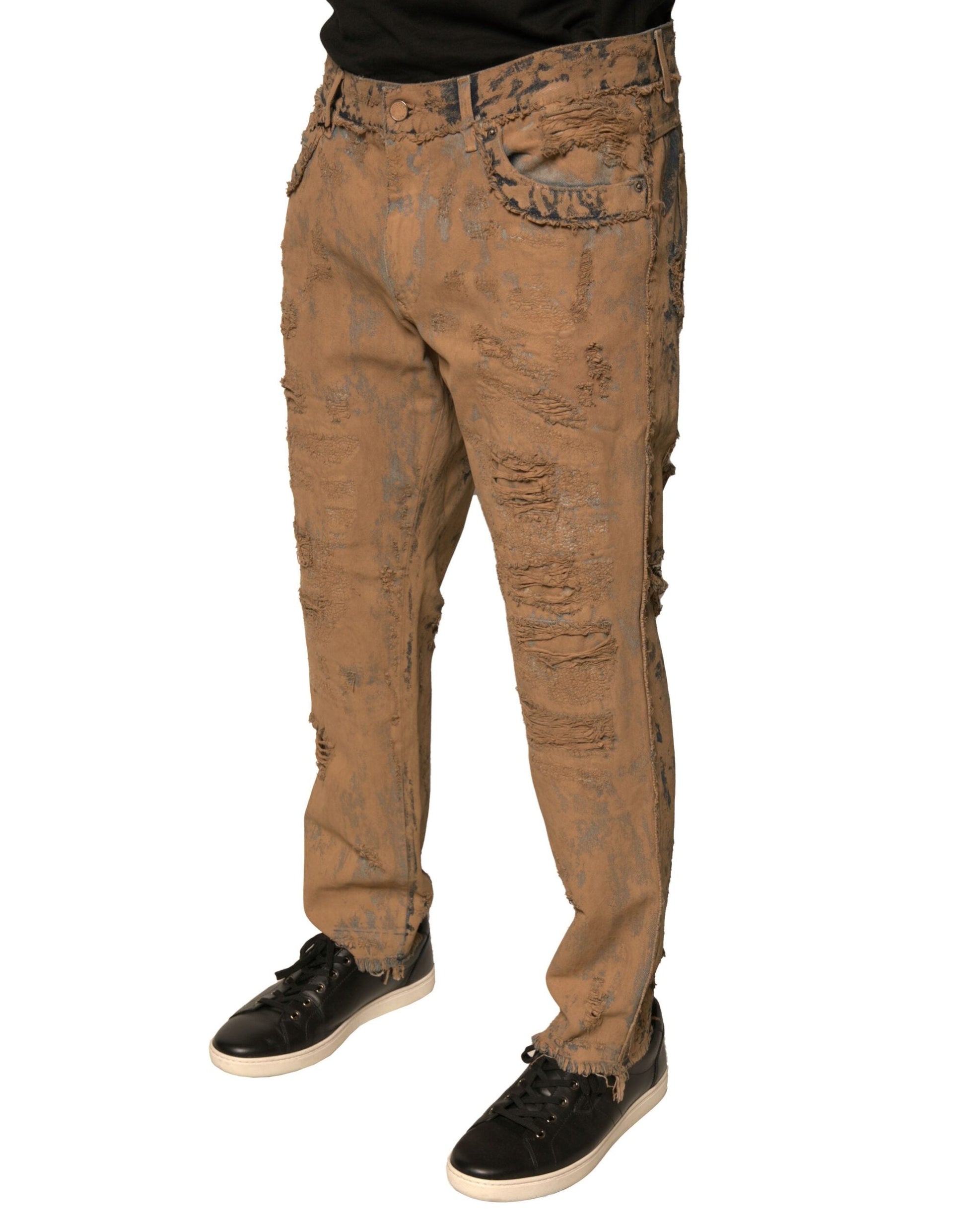 Dolce & Gabbana Brown Tattered Cotton Skinny Denim Jeans - IT52 | XL