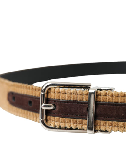 Dolce & Gabbana Brown Velvet Silver Metal Buckle Belt Men - 90 cm / 36 Inches