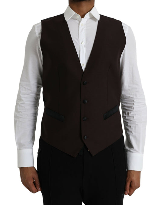 Dolce & Gabbana Brown Wool Waistcoat Dress Formal Vest - IT52 | XL