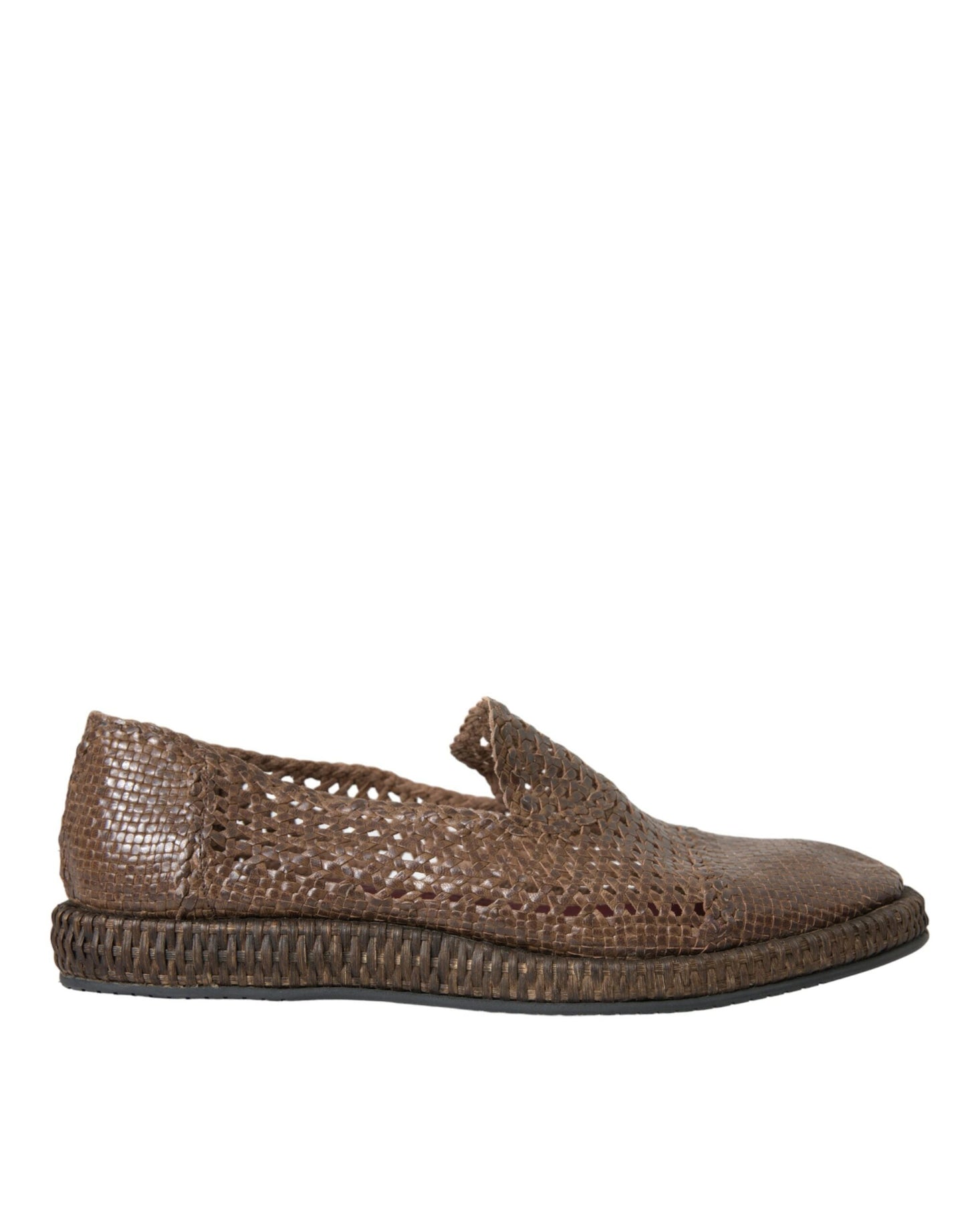 Dolce & Gabbana Brown Woven Leather Loafers Casual Shoes - EU41/US8