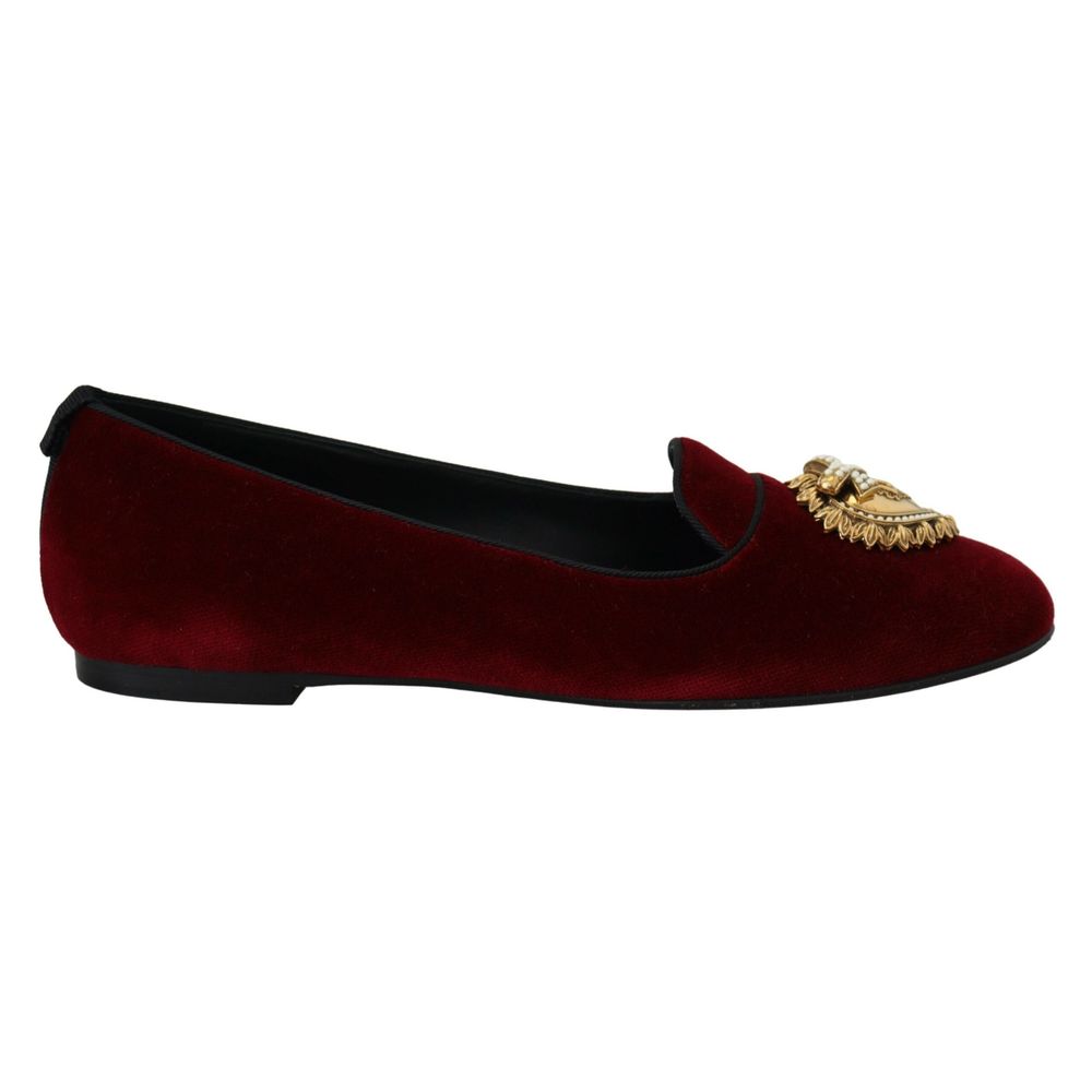 Dolce & Gabbana Burgundy Cotton Flat Shoe - EU37/US7