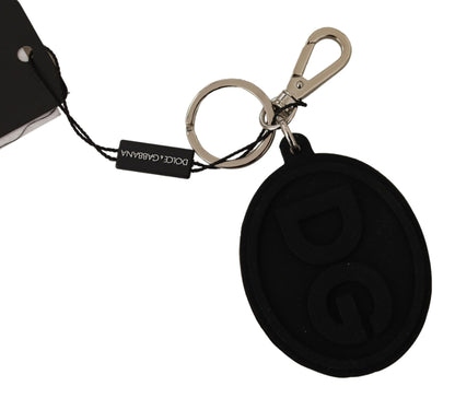 Dolce & Gabbana Chic Black Rubber & Brass Logo Keychain