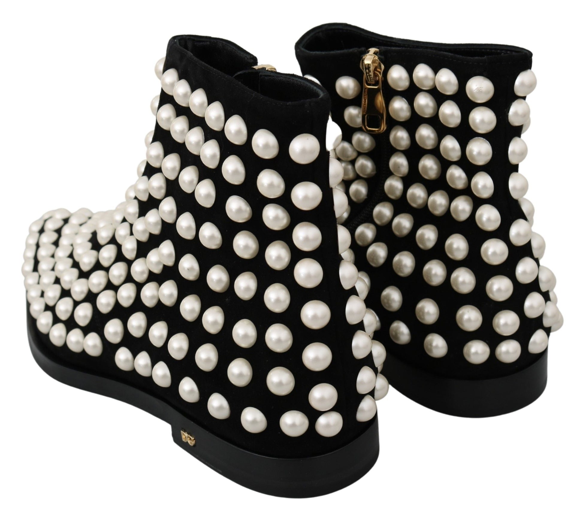 Dolce & Gabbana Chic Black Suede Ankle Boots with Pearls - EU39/US8.5