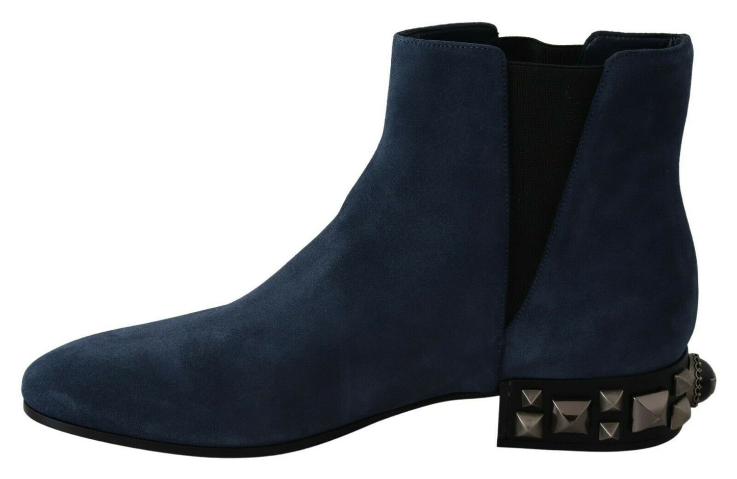 Dolce & Gabbana Chic Blue Suede Mid-Calf Boots with Stud Details - EU38.5/US8