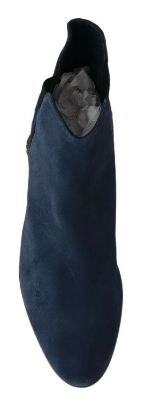 Dolce & Gabbana Chic Blue Suede Mid-Calf Boots with Stud Details - EU38.5/US8