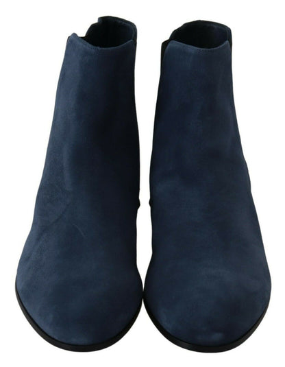 Dolce & Gabbana Chic Blue Suede Mid-Calf Boots with Stud Details - EU38.5/US8