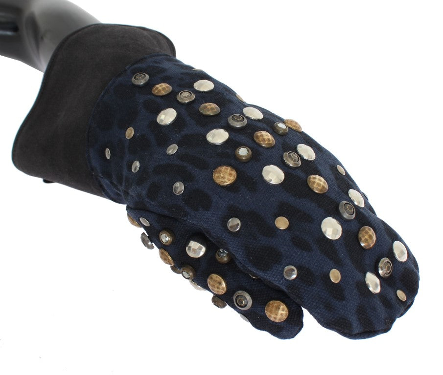 Dolce & Gabbana Chic Gray Wool & Shearling Gloves with Studded Details - 9|M