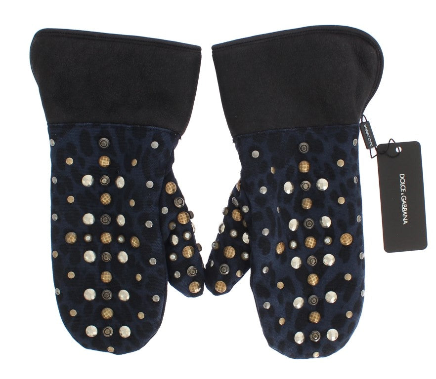 Dolce & Gabbana Chic Gray Wool & Shearling Gloves with Studded Details - 9|M